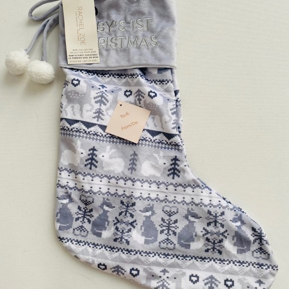 Rachel Zoe Baby's 1st  Christmas Stocking Velour Grey - Picture 1 of 2